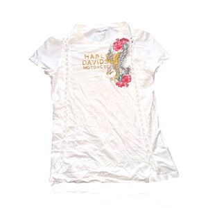 Harley Davidson Women’s Designer Top: Medium White Baby Doll Style Tee